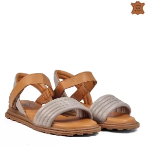 Дамски ниски сандали от естествена кожа в кафяво и визон 21408-2