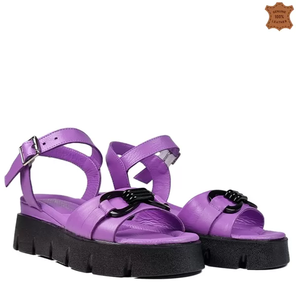Модерни лилави дамски сандали от естествена кожа 21411-3