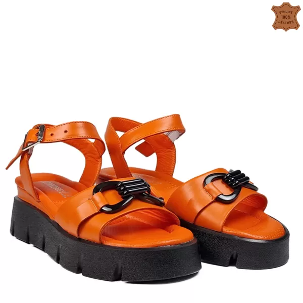 Модерни оранжеви дамски сандали от естествена кожа 21411-4