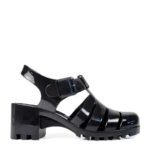 Модерни черни дамски гумени сандали с широк ток 21426-1