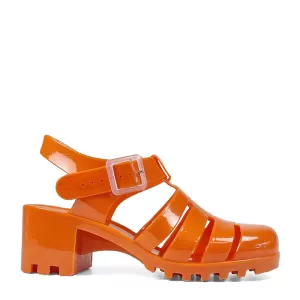 Модерни оранжеви дамски гумени сандали с широк ток 21426-2