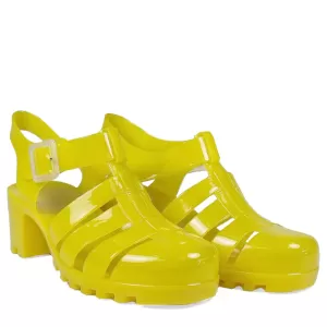 Модерни жълти дамски гумени сандали с широк ток 21426-5