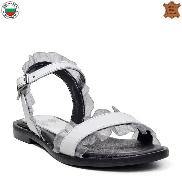 Български бели дамски сандали с дантела 23939-4