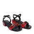 Дамски сандали Eliza в червено и черно с нисък ток 24084-2
