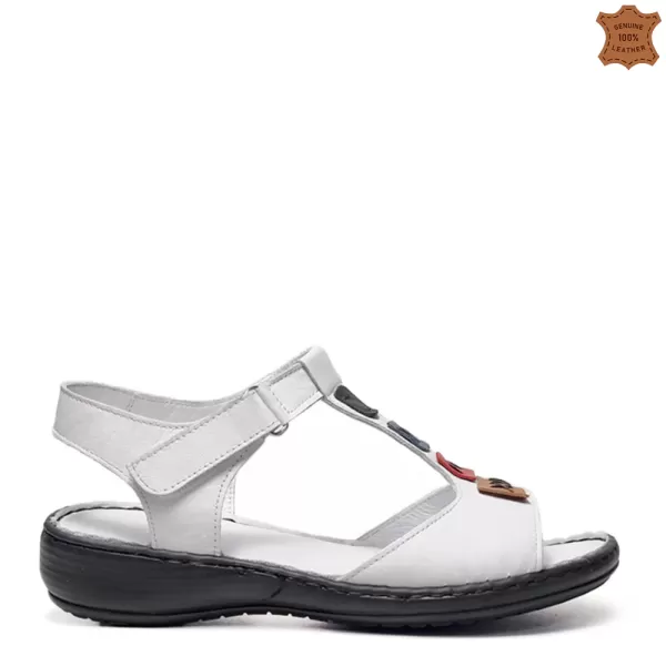Бели ниски дамски сандали от естествена кожа 24116-1