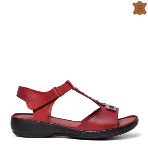 Червени ниски дамски сандали от естествена кожа 24116-4
