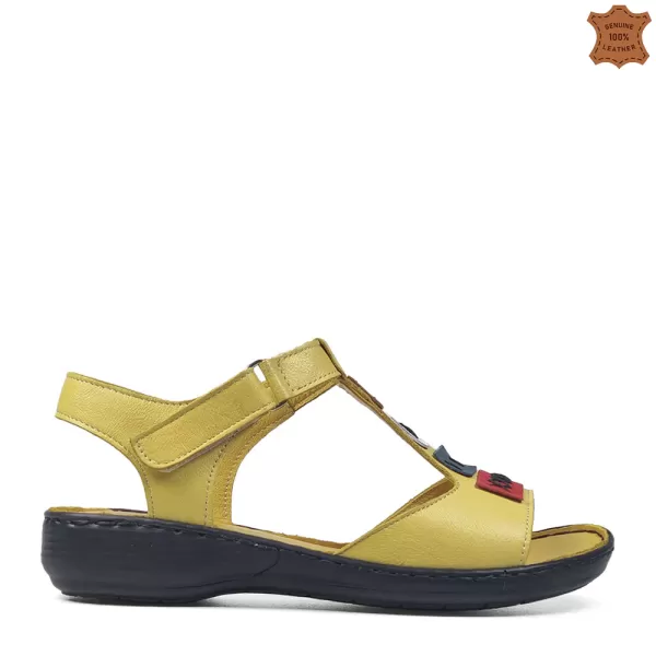 Жълти ниски дамски сандали от естествена кожа 24116-5