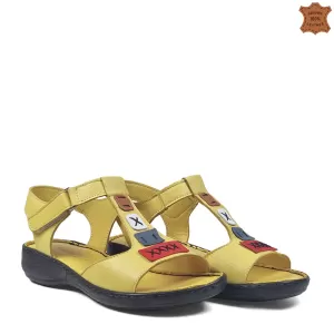 Жълти ниски дамски сандали от естествена кожа 2411...