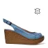 Сини дамски сандали от естествена кожа на платформа 24117-2