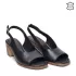 Черни дамски сандали от естествена кожа на ток 24118-3
