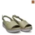 Равни дамски сандали от естествена кожа в цвят авокадо 24119-4
