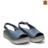 Сини равни дамски сандали от естествена кожа 24119-3