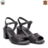 Черни български дамски сандали от естествена кожа на ток 24138-1