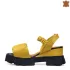 Кожени жълти дамски сандали с набран ефект на платформа 24139-5