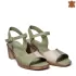 Дамски сандали от естествена кожа в зелено и бежово 24146-2