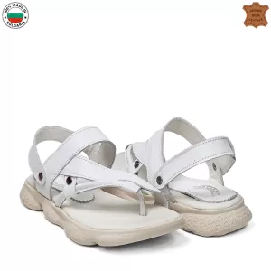 Български бели дамски сандали 2 в 1 от естествена ...