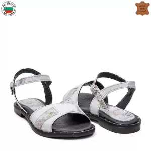 Бели български равни дамски сандали от естествена кожа 24185-2