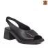 Черни дамски сандали от естествена кожа на среден ток 24194-1