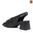 Черни дамски сандали от естествена кожа на среден ток 24194-1