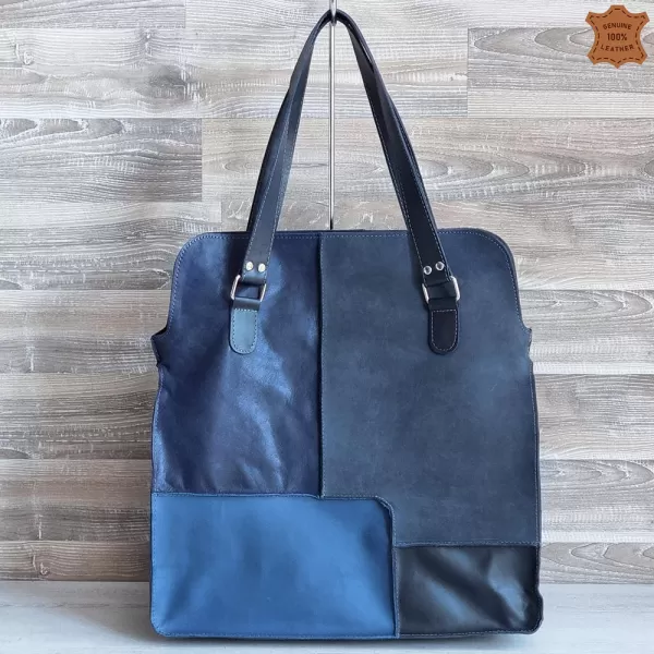 Голяма синя дамска чанта от естествена кожа 73033-18