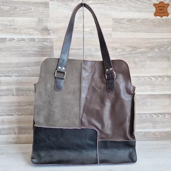 Голяма кафява дамска чанта от естествена кожа 73033-19