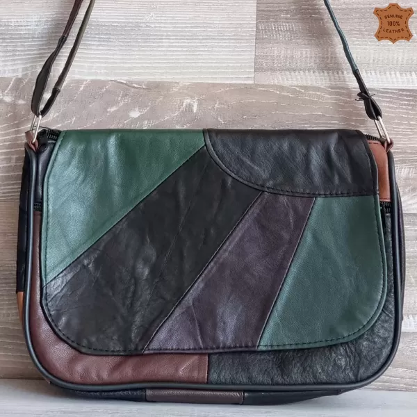 Дамска чанта от парчета естествена кожа 73040-16