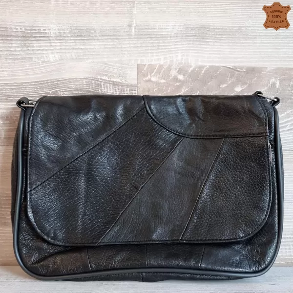 Дамска чанта от естествена кожа с дълга дръжка в черно 73040-2
