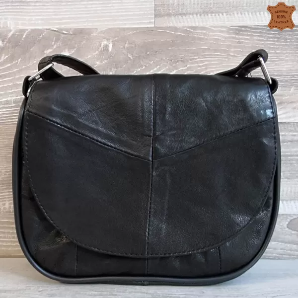 Малка дамска чанта от естествена кожа в черен цвят 73055-10