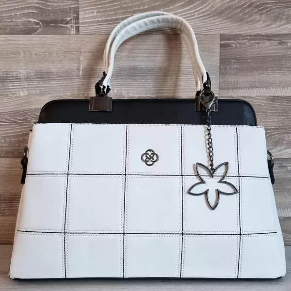 Елегантна дамска чанта в бяло и черно от еко кожа 73094-11