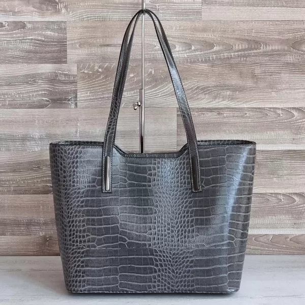 Голяма елегантна дамска чанта в сив цвят 73095-5