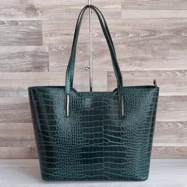 Голяма елегантна дамска чанта в зелен цвят 73095-6