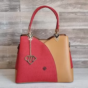 Дамска чанта от еко кожа в кафяво и червено 73100-...