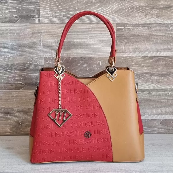 Дамска чанта от еко кожа в кафяво и червено 73100-3