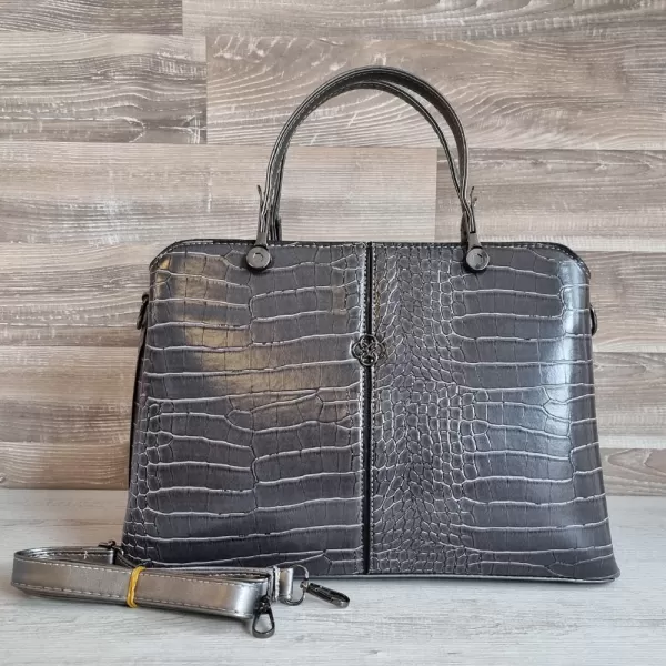 Елегантна дамска чанта от ефектна кожа в сиво 73101-4