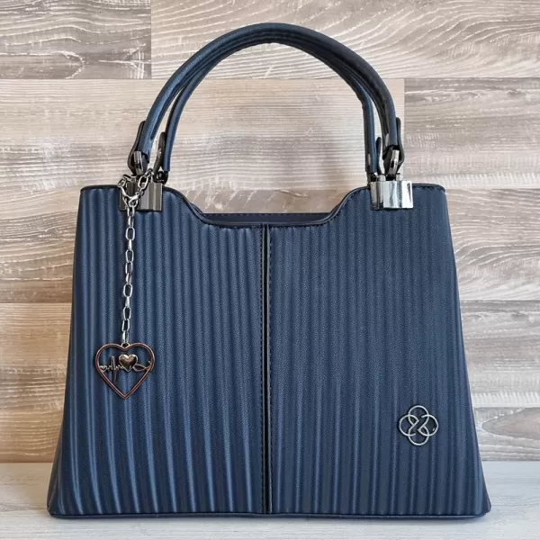 Синя дамска елегантна чанта с ефектна 3D еко кожа - 75050-5