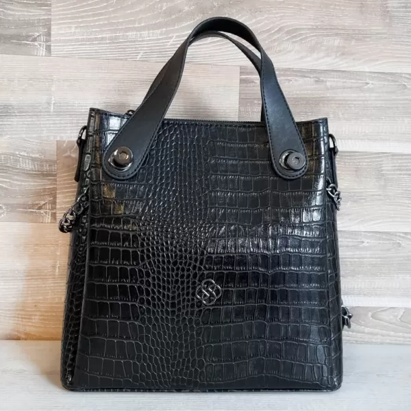 Модерна дамска чанта от еко кожа в черен цвят - 75052-1