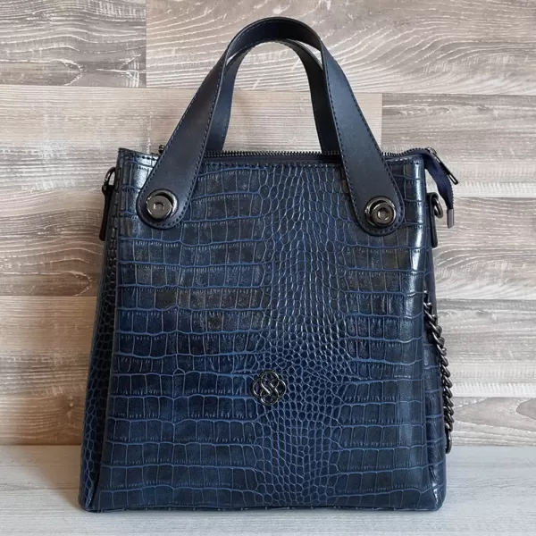 Модерна дамска чанта от еко кожа в син цвят - 75052-4