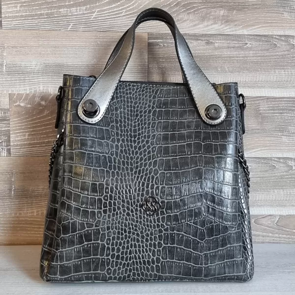 Модерна дамска чанта от еко кожа в сив цвят - 75052-2