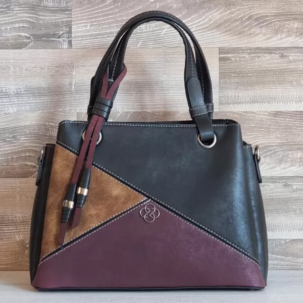 Дамска ежедневна чанта от еко кожа в черно и бордо - 75053-2
