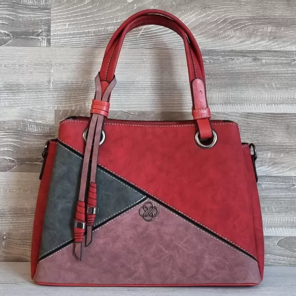 Дамска ежедневна чанта от еко кожа в червено и розово - 75053-7
