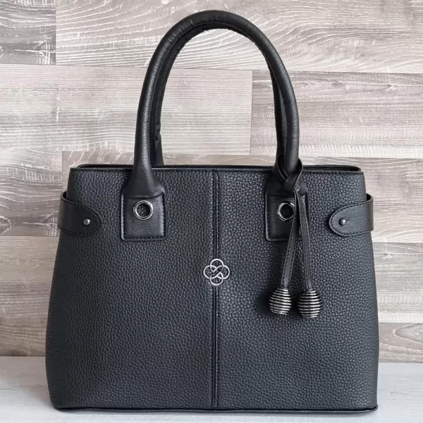 Черна дамска елегантна чанта от еко кожа шагрен 75059-1