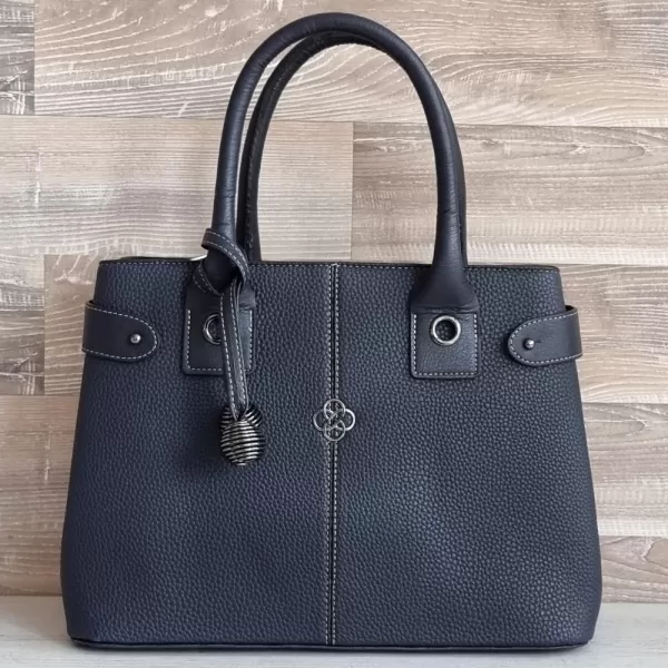 Тъмно синя дамска елегантна чанта от еко кожа шагрен 75059-4