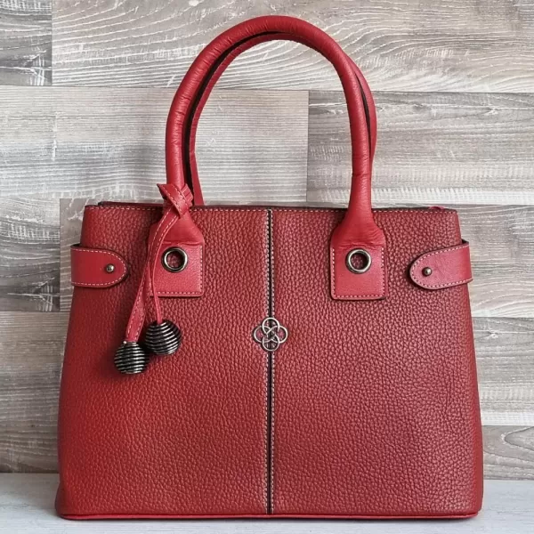 Червена дамска елегантна чанта от еко кожа шагрен 75059-6