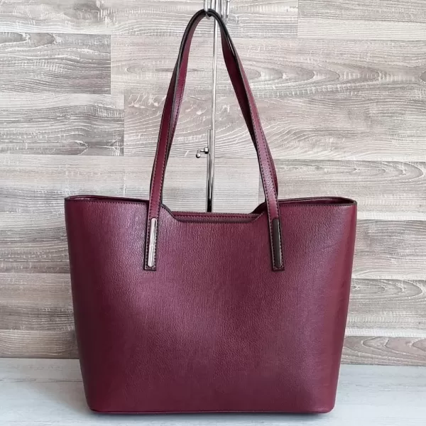 Голяма дамска елегантна чанта от еко кожа в бордо 75060-4