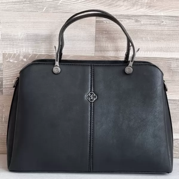 Изчистен модел дамска елегантна чанта от черна еко кожа 75063-1
