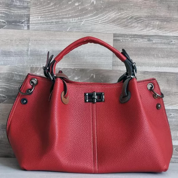 Модерна дамска ежедневна чанта от еко кожа в червено 75067-6