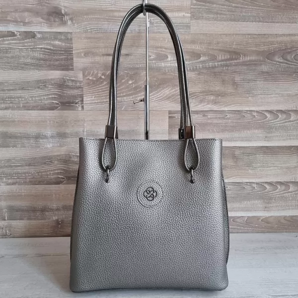 Ежедневна дамска чанта от шагрен в сиво 75071-4