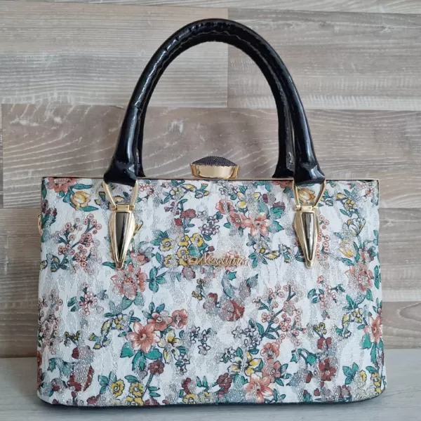 Официална бяла дамска чанта с принт на цветя 75074-7