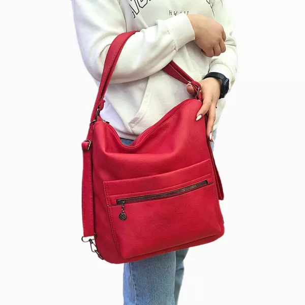 Дамска раница тип торба в червен цвят 75075-2