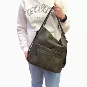 Дамска раница тип торба в тъмно зелен цвят 75075-3...